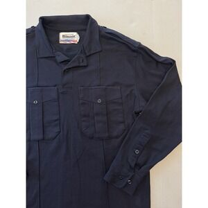 BLAUER Mens LS Button Front Work Shirt  Dark Navy Poly/Cotton SZ Medium Short